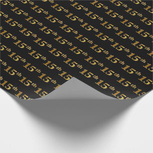 Black, Faux Gold 15th (Fifteenth) Event Wrapping Paper