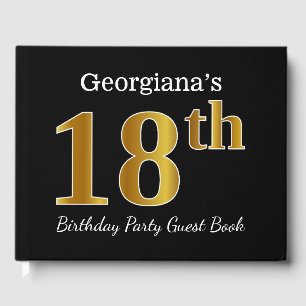 Black, Faux Gold 18th Birthday Party + Custom Name Guest Book