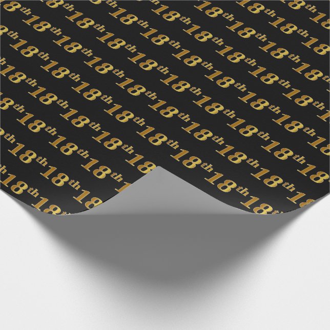 Black, Faux Gold 18th (Eighteenth) Event Wrapping Paper (Corner)