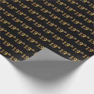 Black, Faux Gold 19th (Nineteenth) Event Wrapping Paper