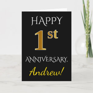 Black, Faux Gold 1st Wedding Anniversary + Card