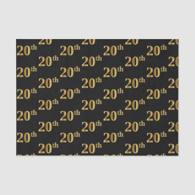 Black, Faux Gold 20th (Twentieth) Event Tissue Paper (Front)