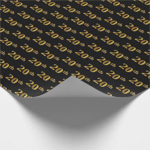 Black, Faux Gold 20th (Twentieth) Event Wrapping Paper