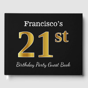 Black, Faux Gold 21st Birthday Party + Custom Name Guest Book