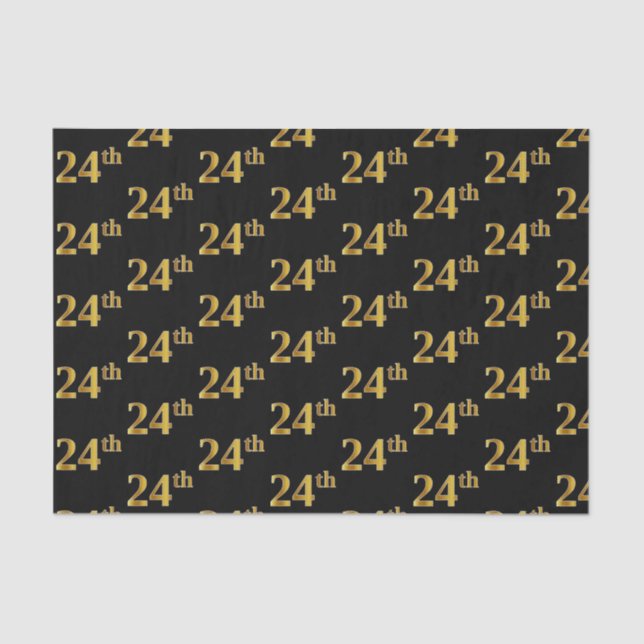 Black, Faux Gold 24th (Twenty-Fourth) Event Tissue Paper (Front)