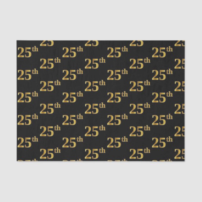 Black, Faux Gold 25th (Twenty-Fifth) Event Tissue Paper (Front)