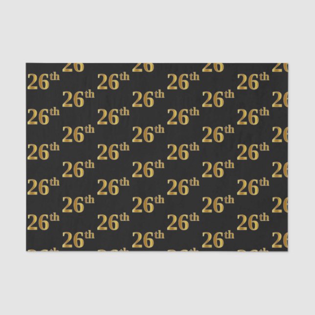 Black, Faux Gold 26th (Twenty-Sixth) Event Tissue Paper (Front)