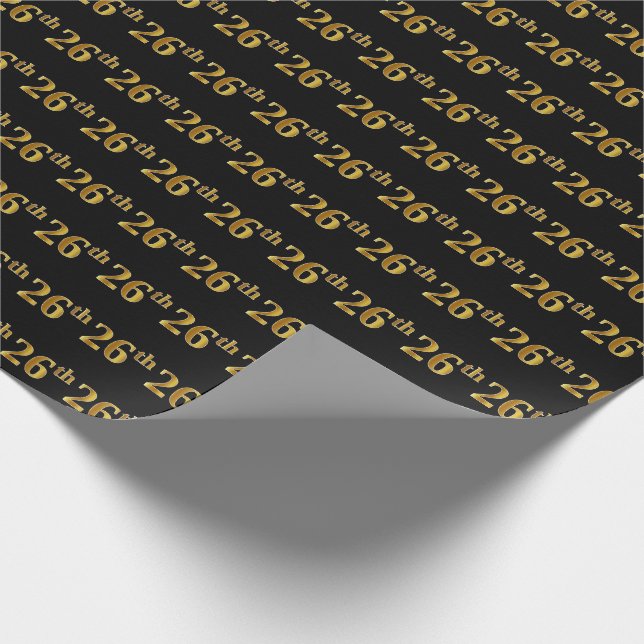 Black, Faux Gold 26th (Twenty-Sixth) Event Wrapping Paper (Corner)