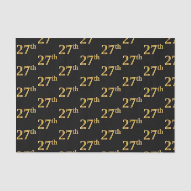 Black, Faux Gold 27th (Twenty-Seventh) Event Tissue Paper (Front)