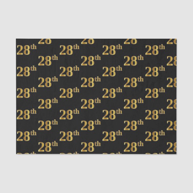 Black, Faux Gold 28th (Twenty-Eighth) Event Tissue Paper (Front)
