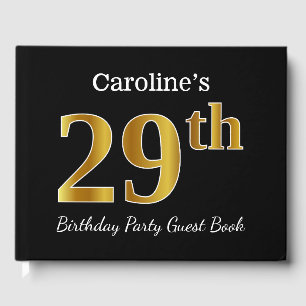 Black, Faux Gold 29th Birthday Party + Custom Name Guest Book