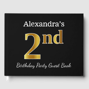 Black, Faux Gold 2nd Birthday Party + Custom Name Guest Book