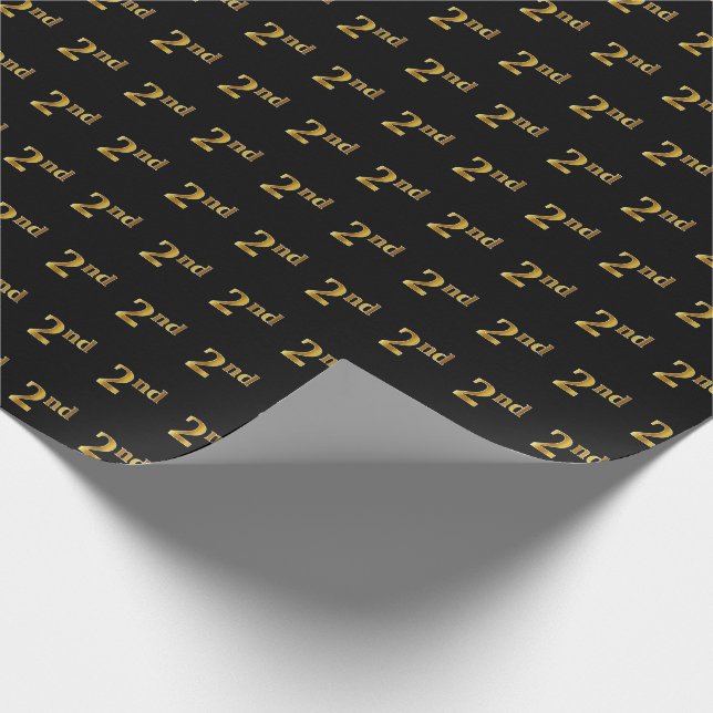 Black, Faux Gold 2nd (Second) Event Wrapping Paper (Corner)