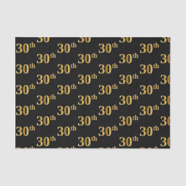 Black, Faux Gold 30th (Thirtieth) Event Tissue Paper (Front)