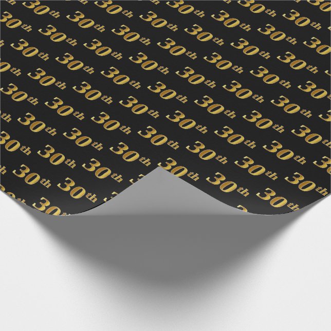 Black, Faux Gold 30th (Thirtieth) Event Wrapping Paper (Corner)