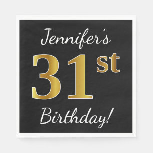 Black, Faux Gold 31st Birthday + Custom Name Napkin