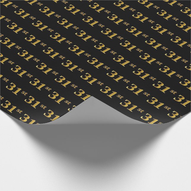 Black, Faux Gold 31st (Thirty-First) Event Wrapping Paper (Corner)