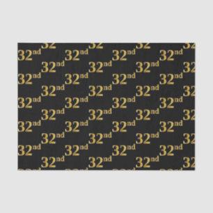 Black, Faux Gold 32nd (Thirty-Second) Event Tissue Paper