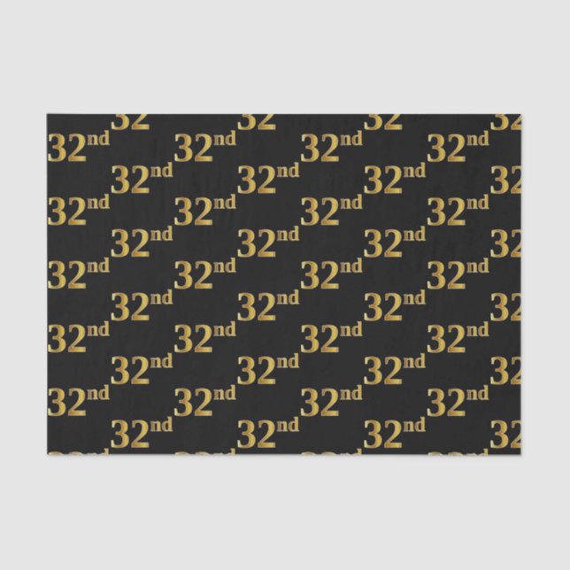 Black, Faux Gold 32nd (Thirty-Second) Event Tissue Paper (Front)