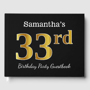 Black, Faux Gold 33rd Birthday Party + Custom Name Guest Book