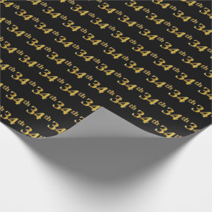 Black, Faux Gold 34th (Thirty-Fourth) Event Wrapping Paper