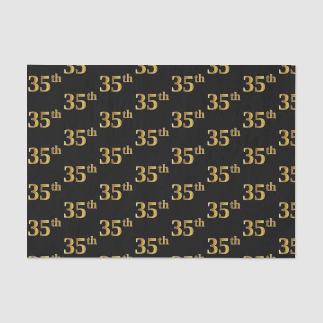 Black, Faux Gold 35th (Thirty-Fifth) Event Tissue Paper (Front)