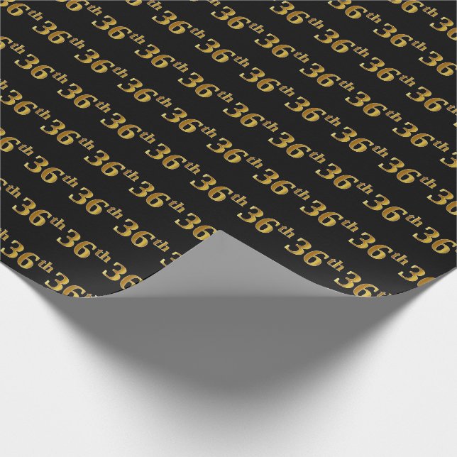 Black, Faux Gold 36th (Thirty-Sixth) Event Wrapping Paper (Corner)