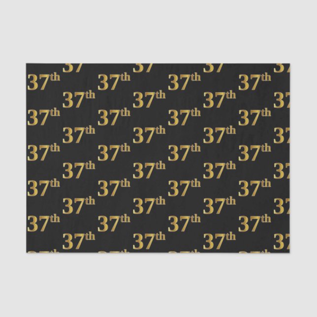Black, Faux Gold 37th (Thirty-Seventh) Event Tissue Paper (Front)