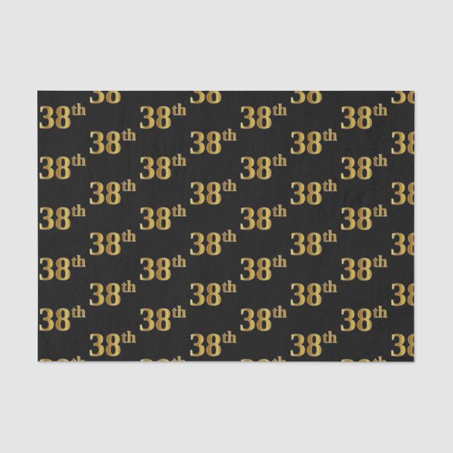 Black, Faux Gold 38th (Thirty-Eighth) Event Tissue Paper (Front)