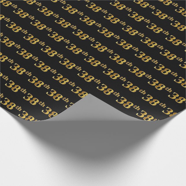 Black, Faux Gold 38th (Thirty-Eighth) Event Wrapping Paper (Corner)