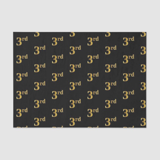 Black, Faux Gold 3rd (Third) Event Tissue Paper (Front)