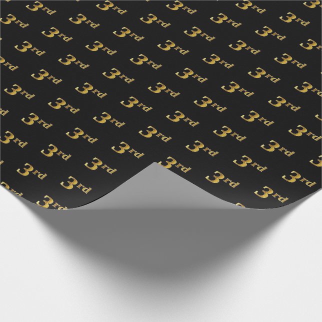 Black, Faux Gold 3rd (Third) Event Wrapping Paper (Corner)