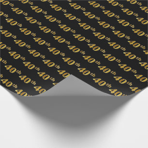 Black, Faux Gold 40th (Fortieth) Event Wrapping Paper