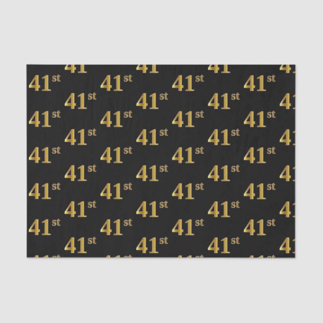 Black, Faux Gold 41st (Forty-First) Event Tissue Paper (Front)