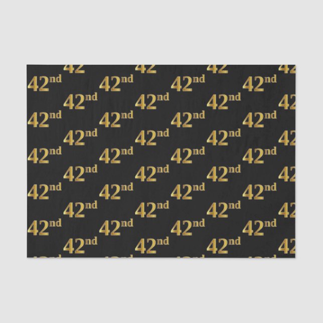 Black, Faux Gold 42nd (Forty-Second) Event Tissue Paper (Front)