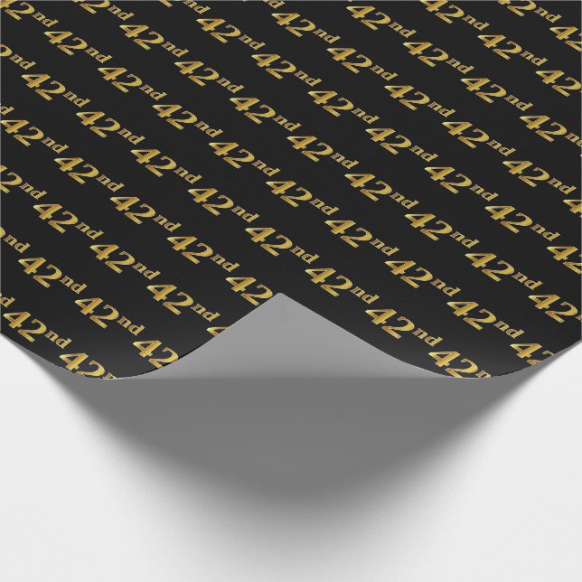 Black, Faux Gold 42nd (Forty-Second) Event Wrapping Paper (Corner)