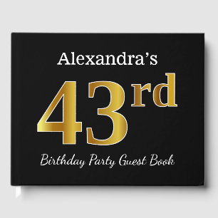 Black, Faux Gold 43rd Birthday Party + Custom Name Guest Book