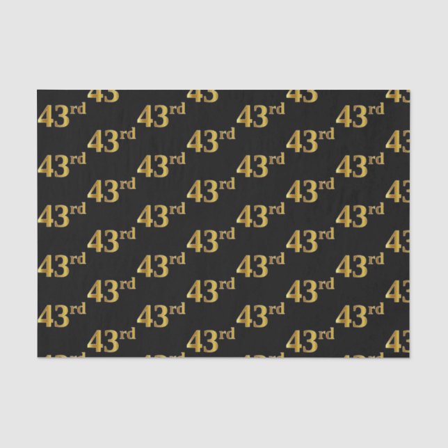 Black, Faux Gold 43rd (Forty-Third) Event Tissue Paper (Front)