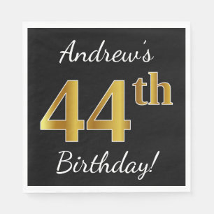 Black, Faux Gold 44th Birthday + Custom Name Napkin