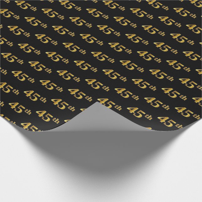 Black, Faux Gold 45th (Forty-Fifth) Event Wrapping Paper (Corner)