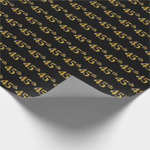 Black, Faux Gold 45th (Forty-Fifth) Event Wrapping Paper