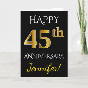Black, Faux Gold 45th Wedding Anniversary + Name Card