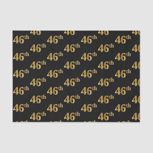 Black, Faux Gold 46th (Forty-Sixth) Event Tissue Paper (Front)