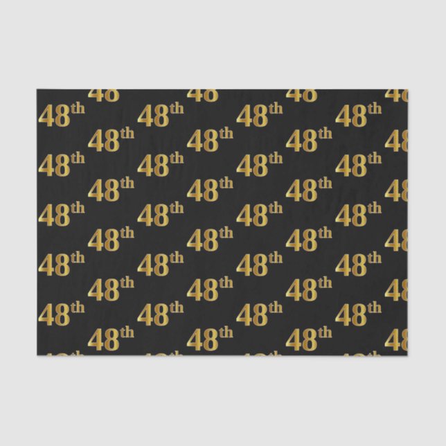 Black, Faux Gold 48th (Forty-Eighth) Event Tissue Paper (Front)
