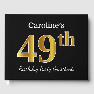 Black, Faux Gold 49th Birthday Party + Custom Name Guest Book