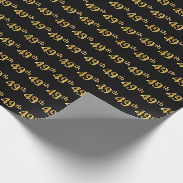 Black, Faux Gold 49th (Forty-Ninth) Event Wrapping Paper (Corner)