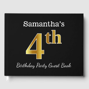 Black, Faux Gold 4th Birthday Party + Custom Name Guest Book