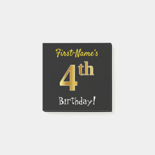 Black, Faux Gold 4th Birthday, With Custom Name Post-it Notes