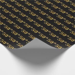 Black, Faux Gold 50th (Fiftieth) Event Wrapping Paper