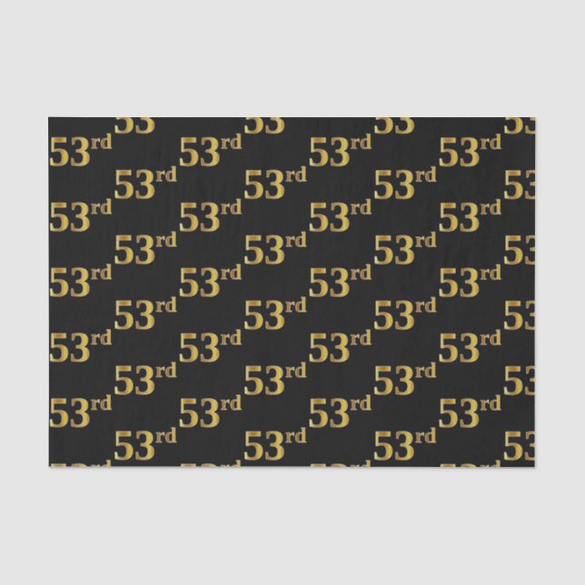 Black, Faux Gold 53rd (Fifty-Third) Event Tissue Paper (Front)